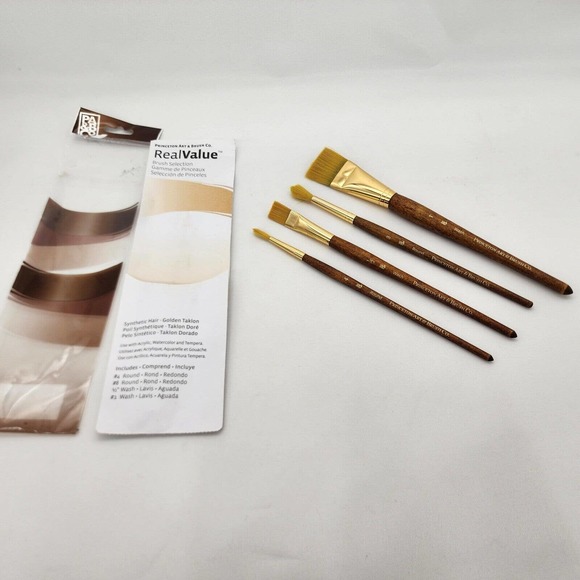 Real Value Brush Set Synthetic Gold Taklon for Multiple Mediums Brush Set - Picture 1 of 7